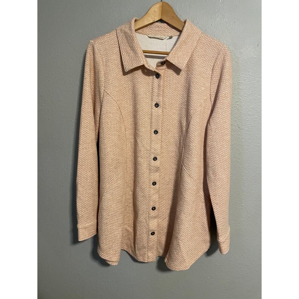 Soft Surroundings Women Gale Tunic XL Beige Button Up Long Sleeve Stretch Modern